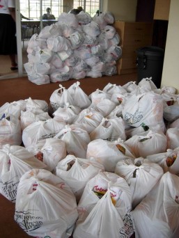 Food parcels organized for distribution 